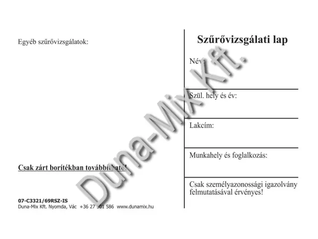 Szűrővizsgálati lap